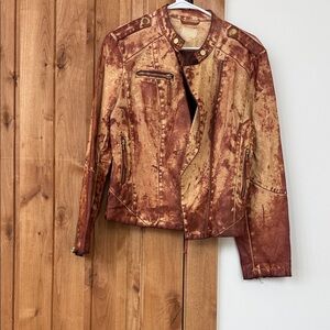 Rust-Tan Distressed Moto Jacket - Women